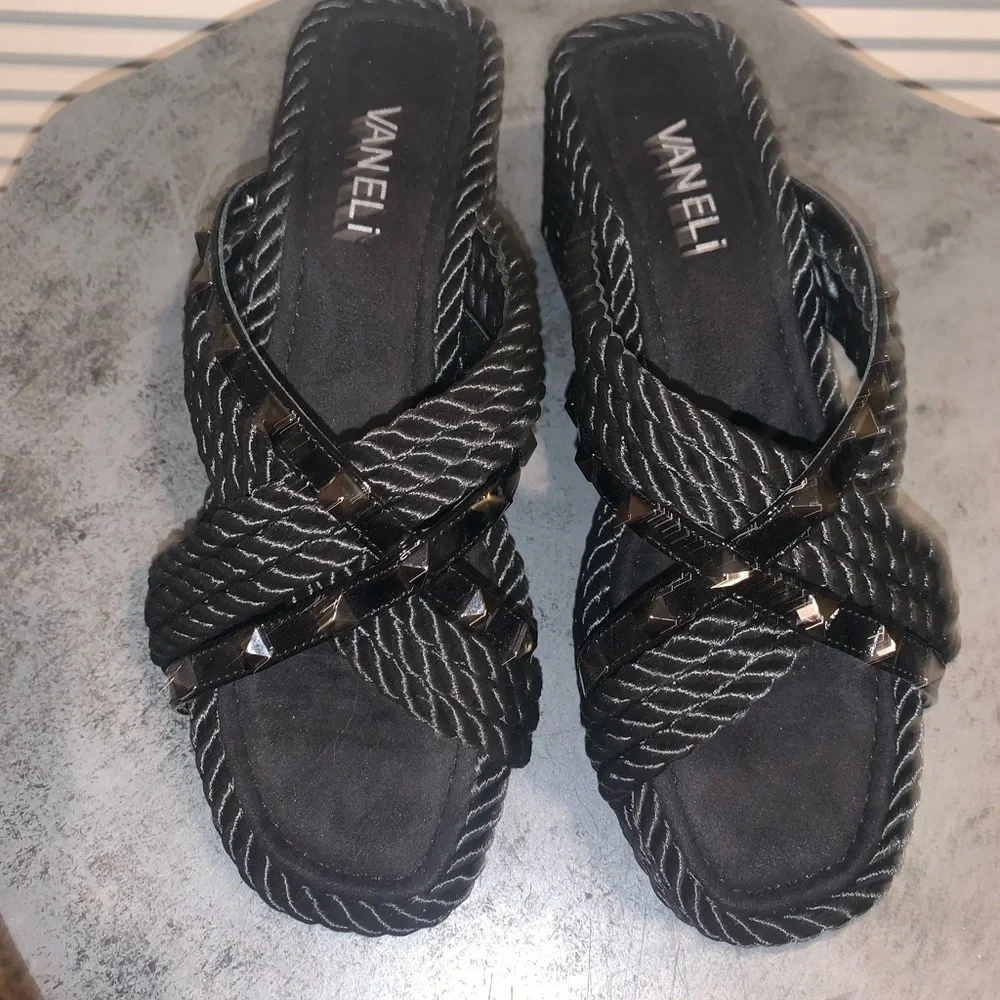 Vaneli Black Woven Women's Platform Sandals Women’s 7.5 - Picture 8 of 8